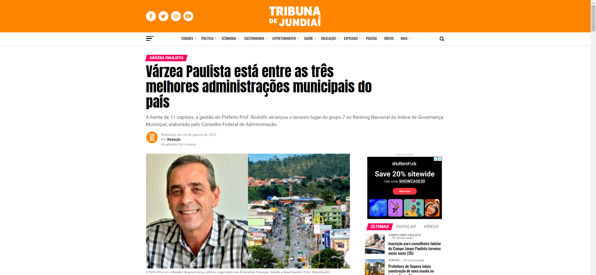 Várzea Paulista está entre as três melhores administrações municipais do país